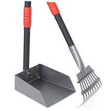 Dog Pooper Scooper, Dog Poop Tray and Rake Set, Pet Waste Removal Black/Red