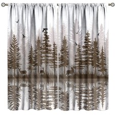 Misty Forest Curtains, Rustic Farmhouse Pine Tree Landscape Country Woodland ...