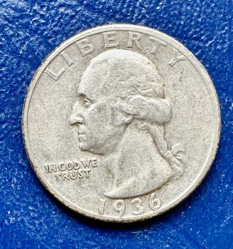 1936 Washington Quarter. 90% Silver. VF+ Condition. Charity Auction.