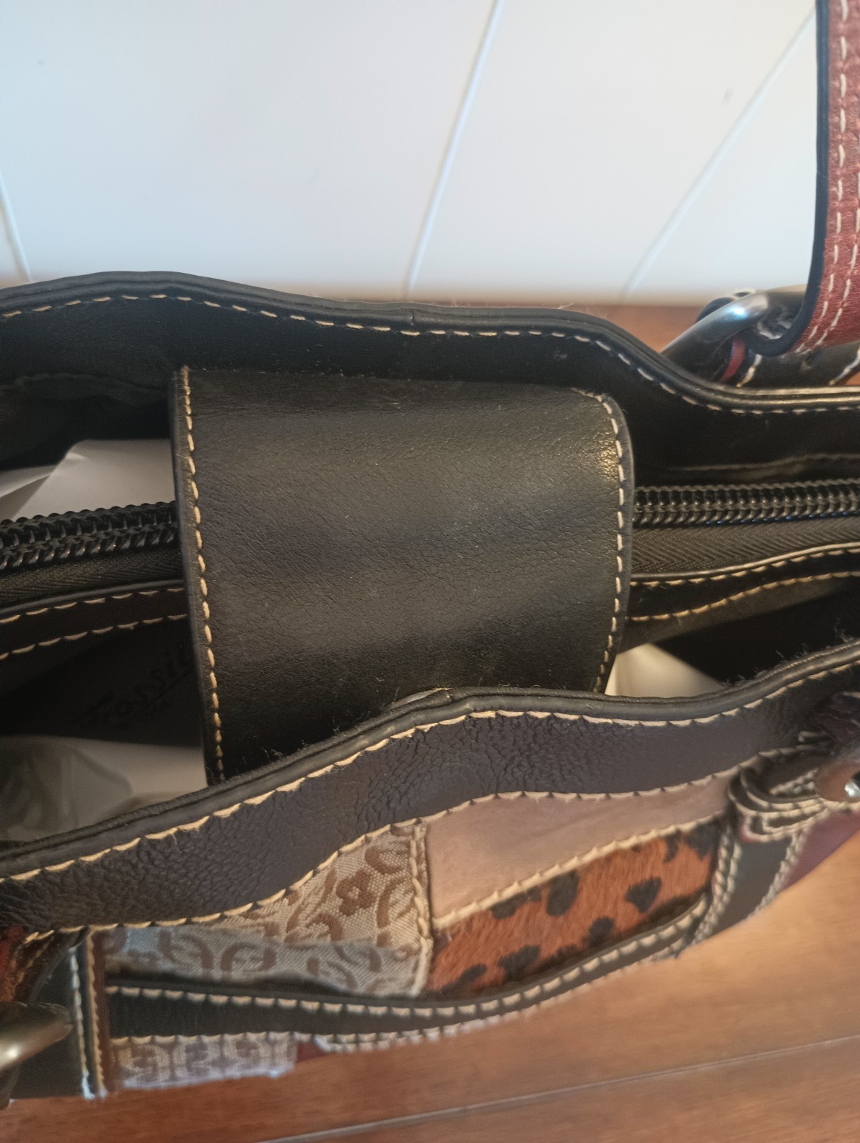 Fossil Patchwork Leather Handbag Purse Animal Pri… - image 4