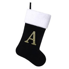 20 Inches Initial Monogram Christmas Stocking Black White-A Black White
