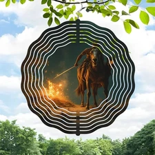 3D Metal Hanging Wind Spinners with Wavy Pattern Design - Dynamic Horse 