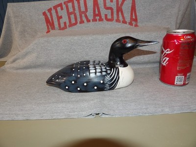 Vintage 1993 Hand Carved Wooden Loon Hand Painted 10.75  Long