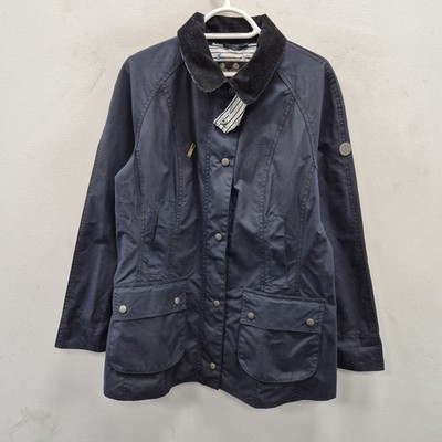 Barbour Beadnell Whitby Wax Waterproof Jacket Blue Navy Size UK 14 Seagull Lined