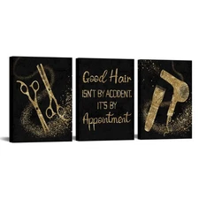 Hair Salon Pictures Wall Decor Barbershop Canvas Wall Art Black and Gold Hair...
