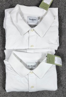 Men's Dress Shirts XL White Long Sleeve 2 PACK Pique Knit Goodfellow 53'' Chest