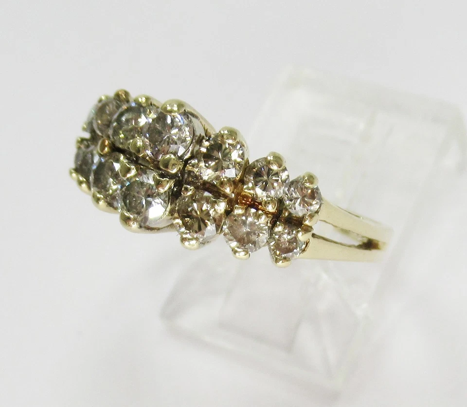 Estate 14K Yellow Gold 1.01ctw Diamond Tiered Wedding Anniversary Band Size 6.5 - Image 3 of 4