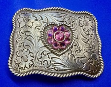 Western Cowgirl Heart with Pink Rhinestones Nocona Belt Buckle for 1.25" Belt