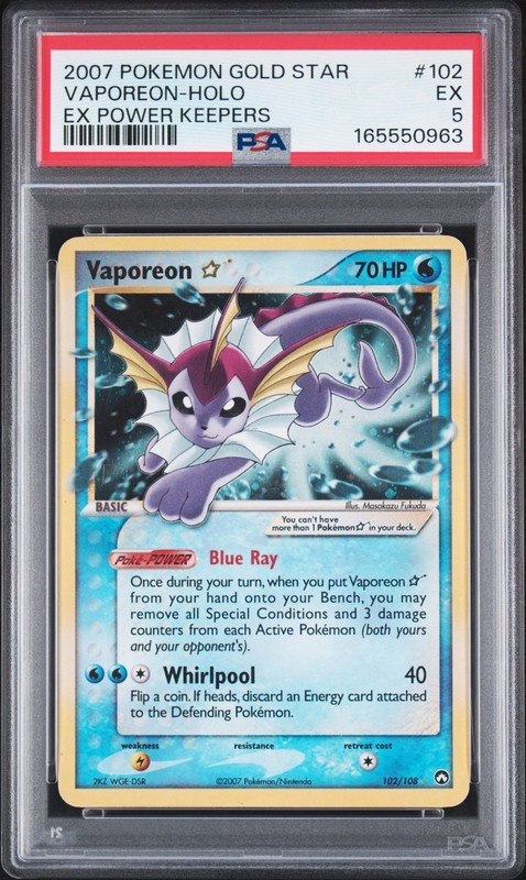 2007 POKEMON EX POWER KEEPERS GOLD STAR #102 VAPOREON-HOLO PSA 5