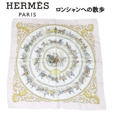 HERMES Foulard Carré90 Carré de Soie "La Promenade de Longchamps" Rose 154315...