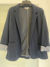 Skies Are Blue Womens Navy Blue Ribbed Open Front Blazer Jacket Size L