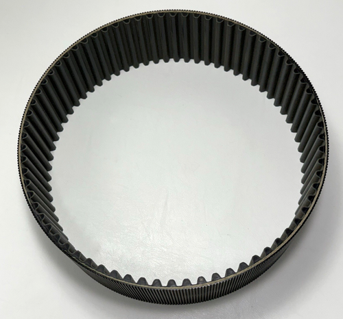 Black GATES 14MGT-994-90 poly chain belt with wide steel ring and ribbed black belt segments on white background.