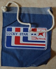 original Lucky Star Jeans Umhängetasche Stoffbeutel Vintage 70er/80er blau