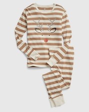 Gap Kids 100 Organic Cotton Reindeer PJ Set Size Youth 6 Light Brown Stripes