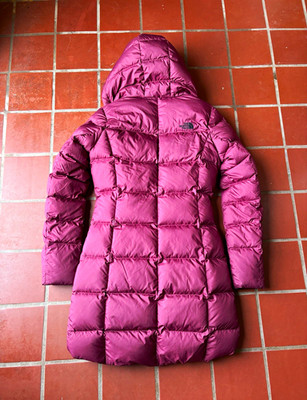 The North Face 550 Women s Long Hooded Down Puffer Coat Full Zip Purple XS