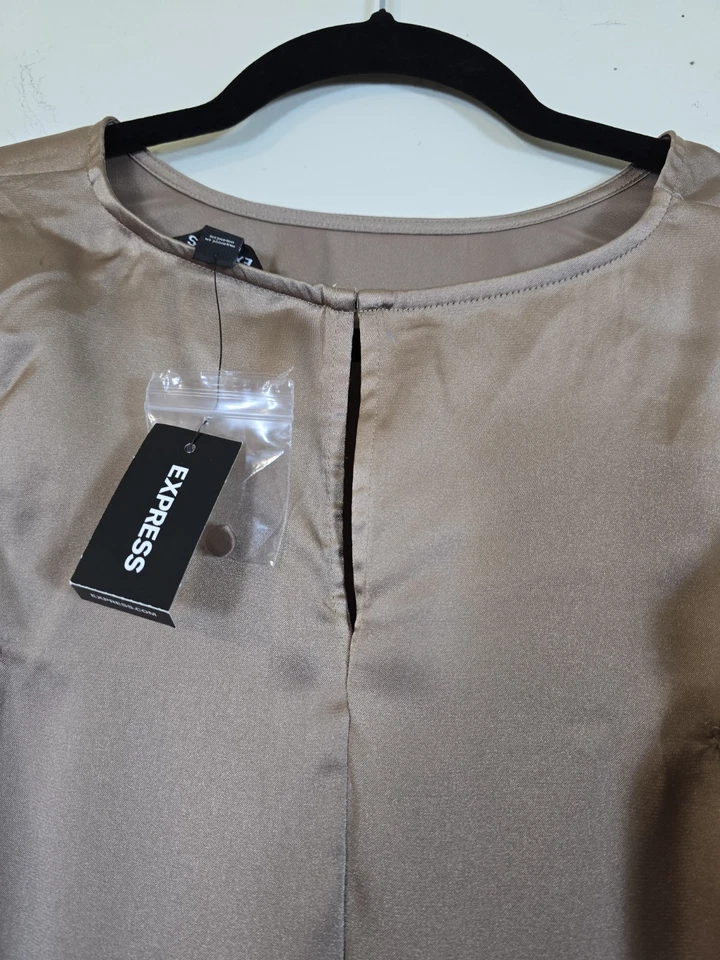 Blusa mujer express satinado champán talla grande XL Foto 4 de 4