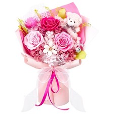 Pink Rose Bear Preserved Flower Bouquet Delivery Gift Box Birthday Mom Wife