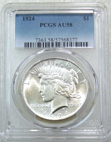 1924 Peace Silver Dollar PCGS AU58 Frosty Bright PQ Just Graded New Holder A282F