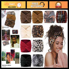 7'' Wide Boho Turban Headbands for Women - 10 Pack Non-Slip Thick Hair Wraps
