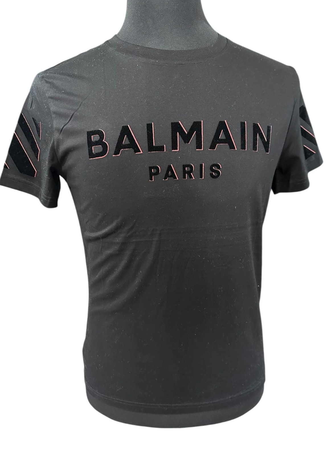 Balmain Velvet Lettered Black T Shirt 4XL