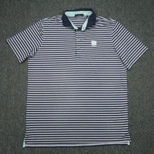 Greyson Shirt Mens XL Blue White Striped Performance Polo Pebble Beach Golf