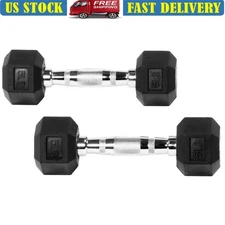 2 Pcs 5 LB Rubber Hex Dumbbell Anti-Roll Grip for Strength Training Home Gym 