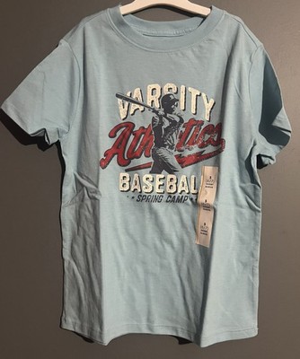 Cat & Jack Varsity Athletics Baseball T-shirt  Boys Size Small 6/7 Light Blue