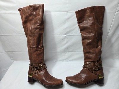 Stuart Weltzman Size 9 M Brown leather over knee studded Ankle Belt Boots