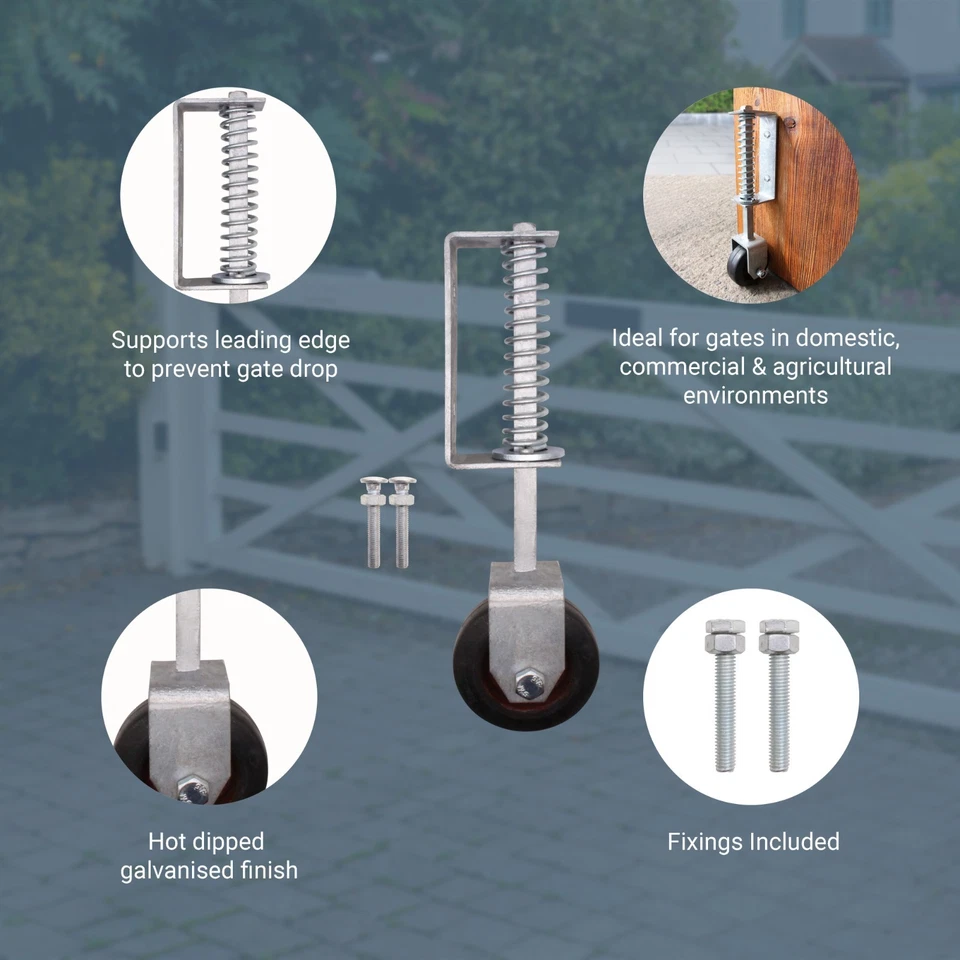 Gate Wheel Severe Duty Spring Loaded Support Galvanised or Black Max Load 138kg - Image 4 of 4