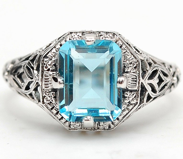 2CT Aquamarine 925 Sterling Silver Nouveau Ring Sz 6 Z7-5