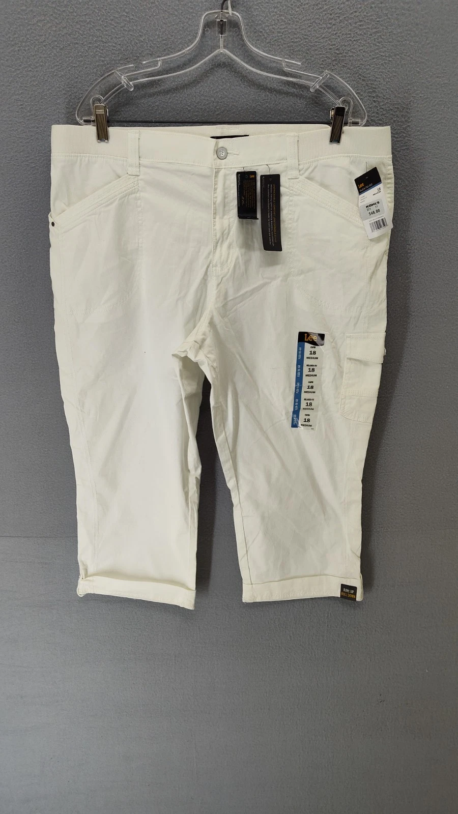 Lee Women Capri Pant 18 White Coin Pockets Casual Relaxed Button Tampered Leg