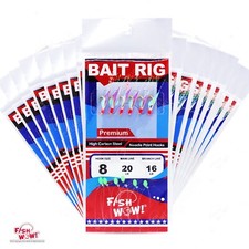 20pks Sabiki Size 8 Golden 6-Hook Fishing Bait Rig Lures #8 Glow beads Piscatore