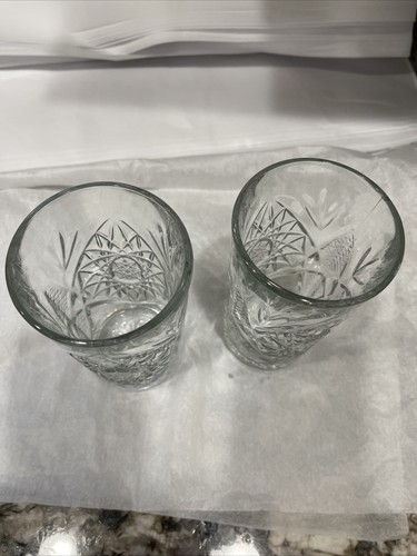 Vintage Libbey Hobstar Cut Glass Pattern Heavy Hi Ball Tumbler Set of 2 - Picture 4 of 6