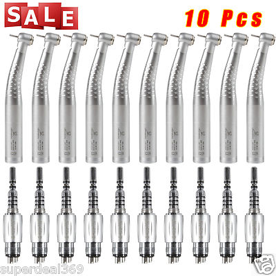 10*Dental Fiber Optic LED Turbine Handpiece Standard w/ Coupler 4 Holes fit KAV