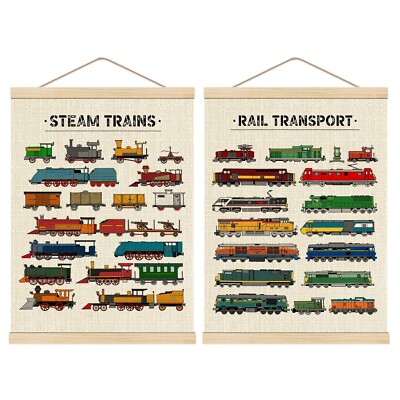 HKTZM Steam Trains Wooden Poster Hanger Frame 12.5×17 Inch,Vintage Train Lo