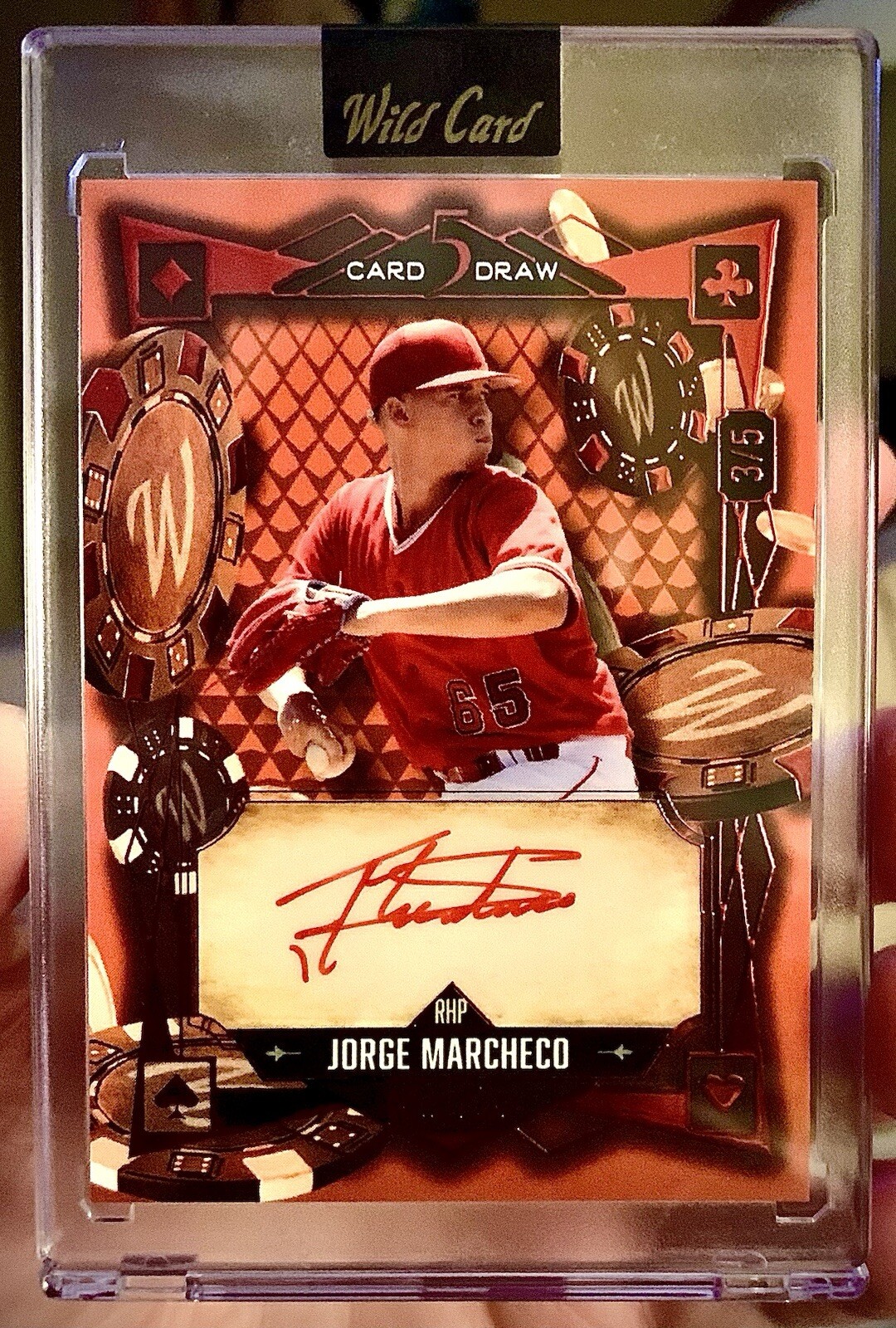 Jorge Marcheco 2024 Wild Card 5 Card Draw Orange-Rainbow Foil Auto 3/5 Nationals