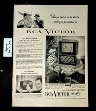1952 RCA Victor Televsion & Radio Dad & Boy watching Baseball Print Ad 42207