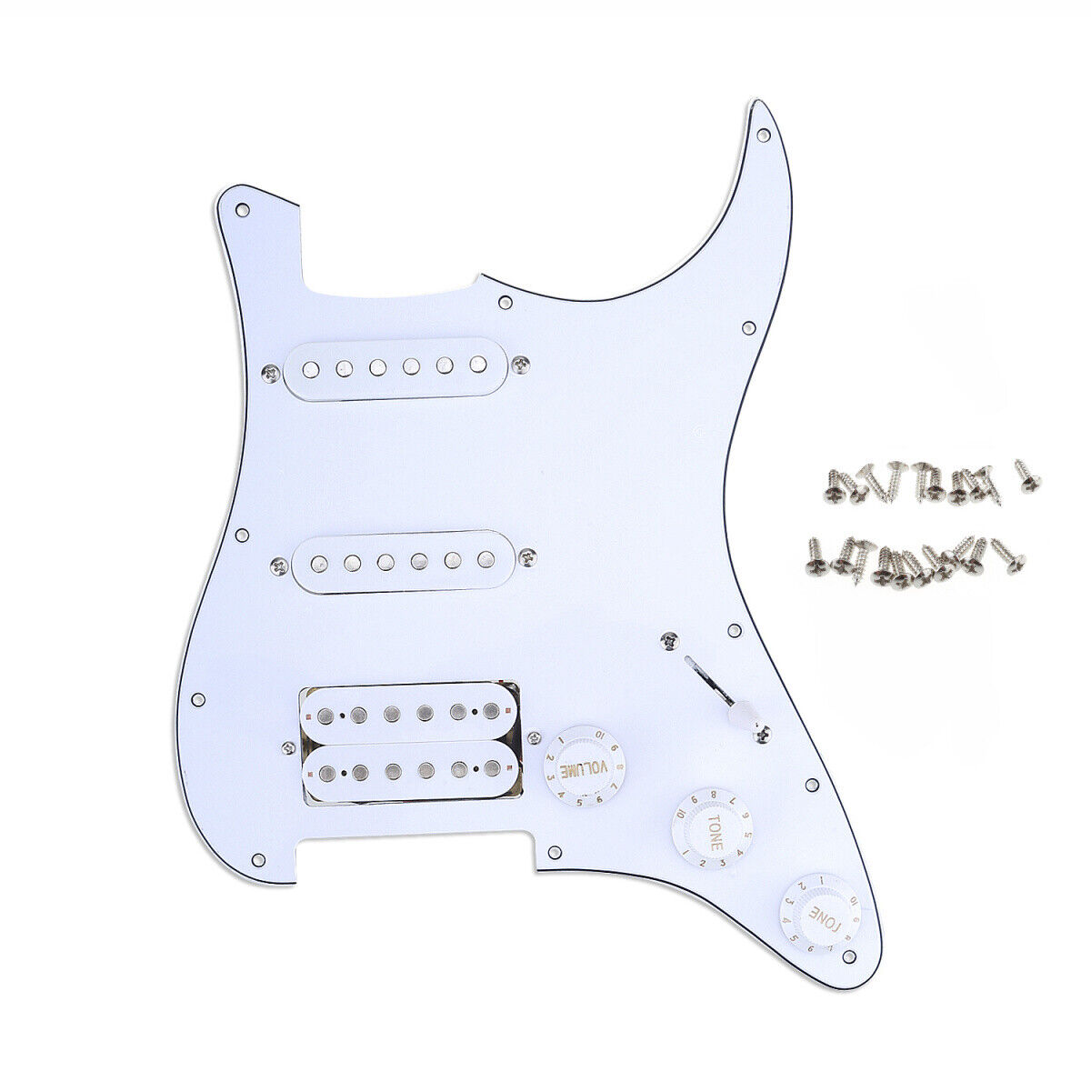 Musiclily 3Ply White 11 Holes HSS Prewired Loaded Pickguard Set For Strat Guitar