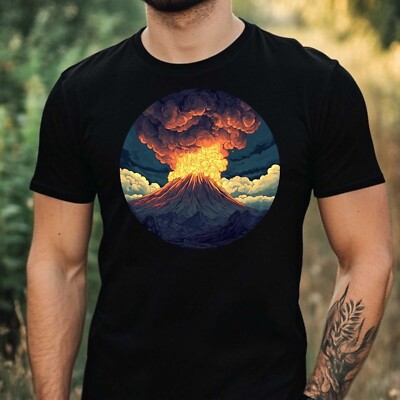 Erupting Volcano Motif Cotton Mens T-Shirt Size XS to 5XL