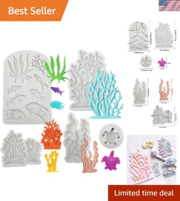 5-Piece Marine-Themed Baking Mold Set: Seaweed, Coral, Fish & Turtle Shapes