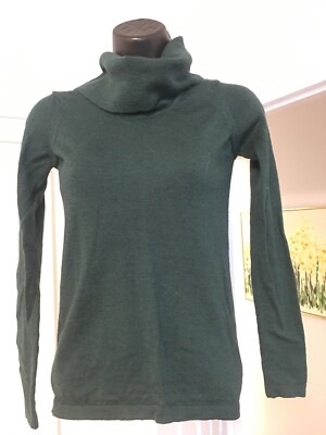 Brunella Gori Sweater S Green Ribbed Turtle Neck Fitted Ribbed Top C1 Italy