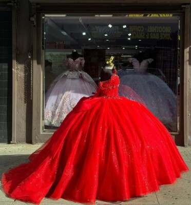 red glitter wedding dress Modest A-line Sparkly Red Sequin Elegant Formal Prom Dresses, Ball Gow SposaBridal