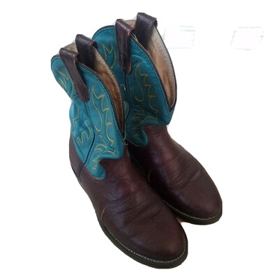 Double H Cowboy Roper Boots 6.5 Teal Brown Turquoise | eBay