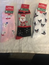 3 PAIRS CHRISTMAS SOCKS POLAR BEARS SANTA  PUG DOGS TOO CUTE NWT