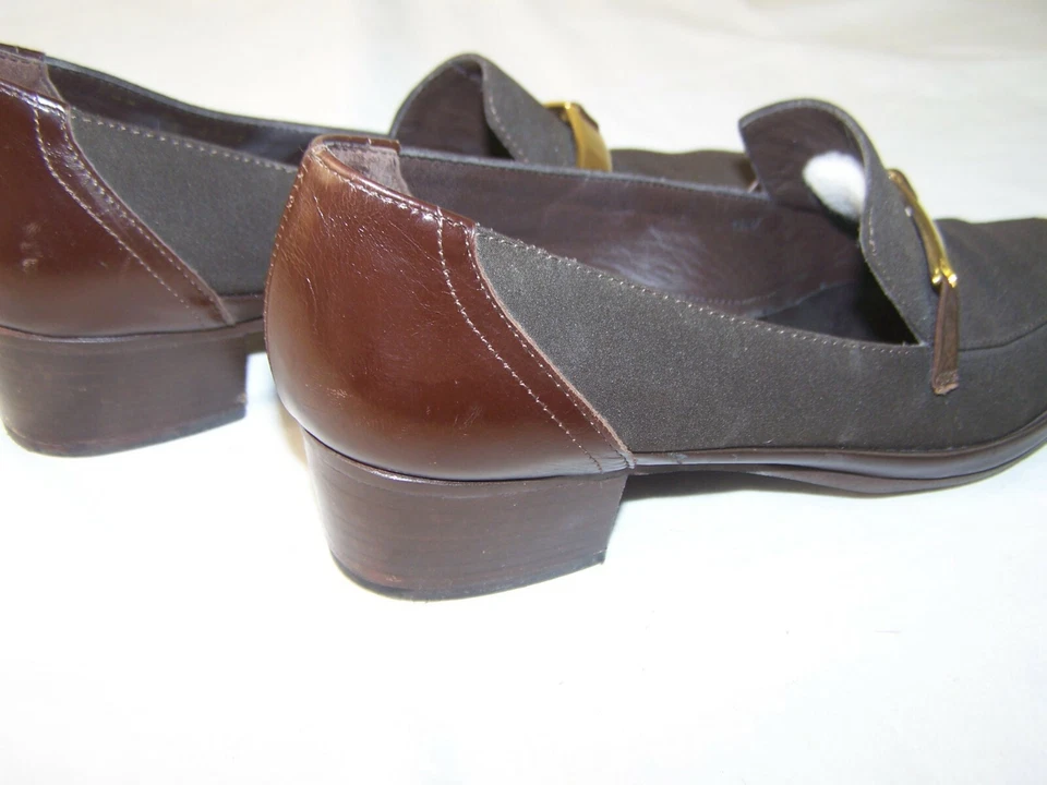 Rangoni Italia Zapatos Mujer Marrón Sin Cordones Mocasines 8 4A Estrecho Cuero Tela Foto 2 de 4