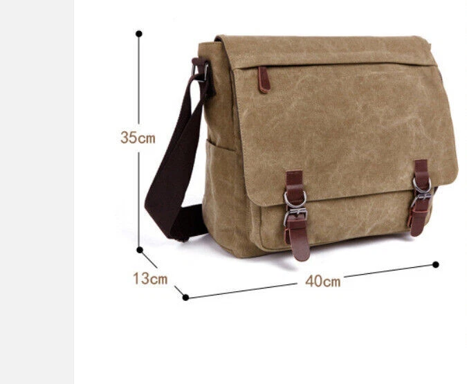 Men School Military Shoulder Bag Messenger bag Vintage Canvas Leather Satchel - Image 4 of 4