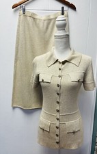VTG St. John For Lillie Rubin XS Beige Knit Skirt Jacket Suit 80  s Quiet Luxury