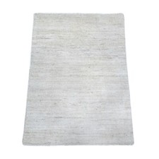 2'1"x3' Bone White Single Color Modern Peshawar Hand Knotted Wool Mat Rug R89733