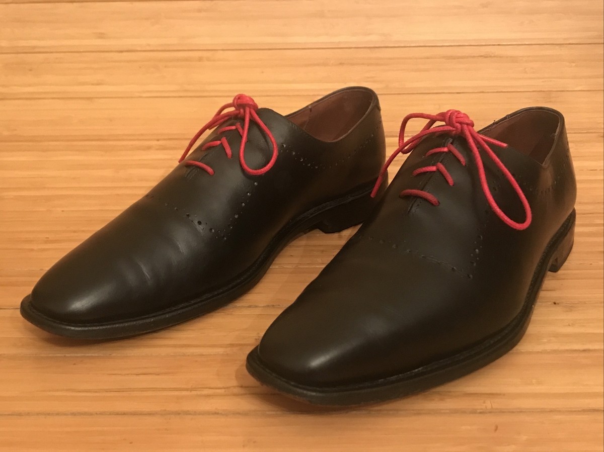 Allen Edmonds Manhattan Black Leather Dress Shoes, Red Laces  display picture 1