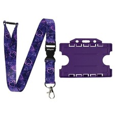 ROLSELEY Lanyard Hearts Violet Pattern with Safety Breakaway  Purple Cardholder
